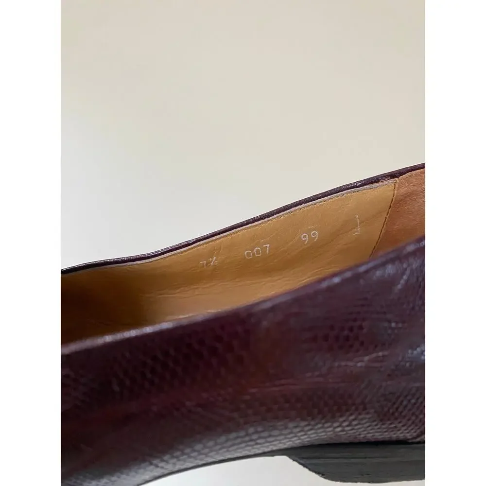 David Eden brown maroon leather loafers Italy reptile snake lizard men’s 7.5